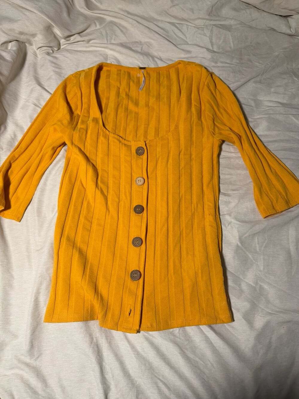 Free People Central Park Ribbed Button-Down Top Gold